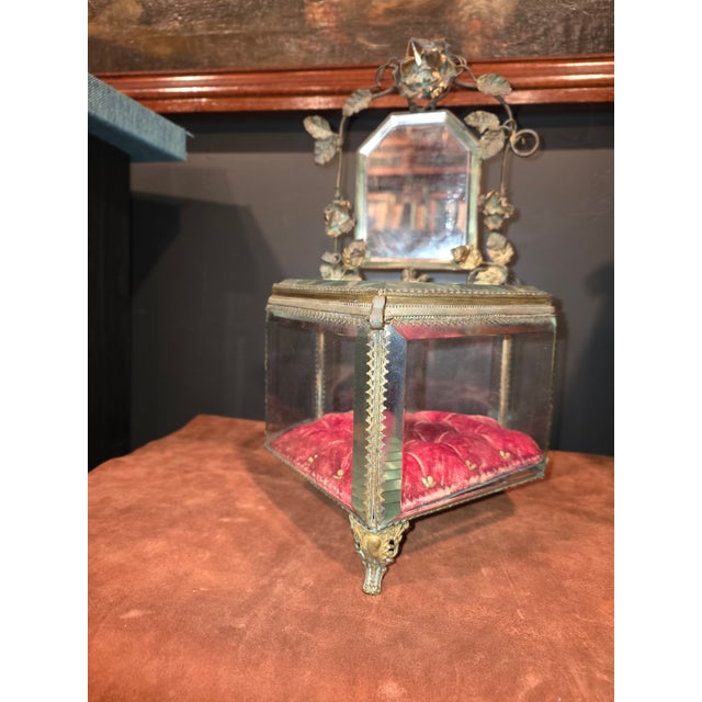 Red French Jewelry Casket With Mirror For Sale - Image 8 of 11