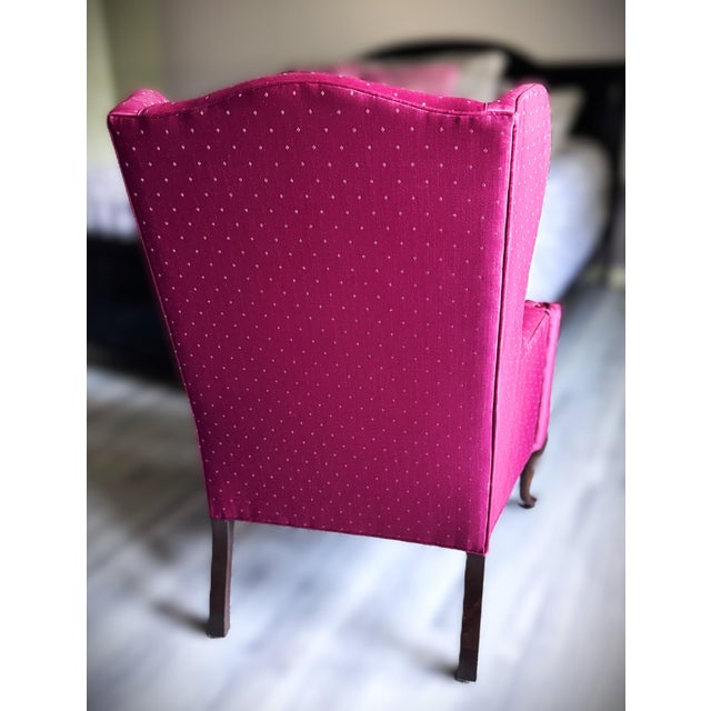 Late 20th Century Drexel Heritage Burgundy Wine Queen Anne Wingback Accent Chairs For Sale - Image 15 of 18