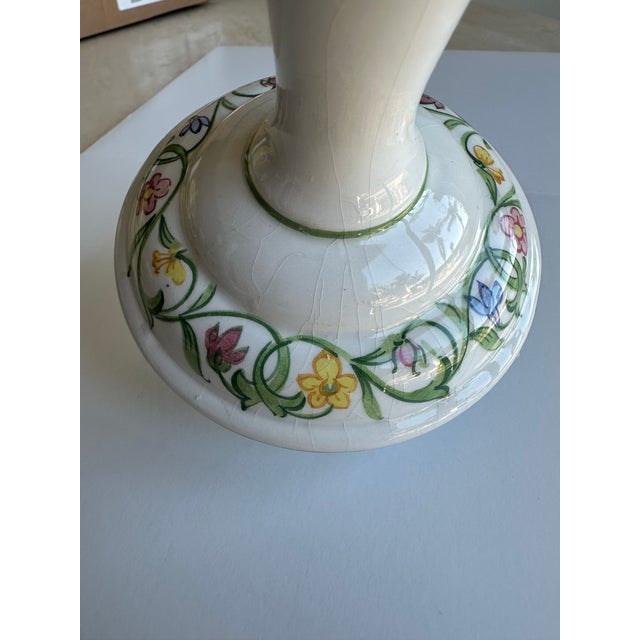 Ceramic Italian Hand-Painted Ceramic Floral Candlestick Holders - Pair For Sale - Image 7 of 9