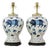 Pair of Vintage Brunschwig & Fils Cadiz Table Lamps - Blue and Cream Ceramic With Boar and Deer Motif For Sale