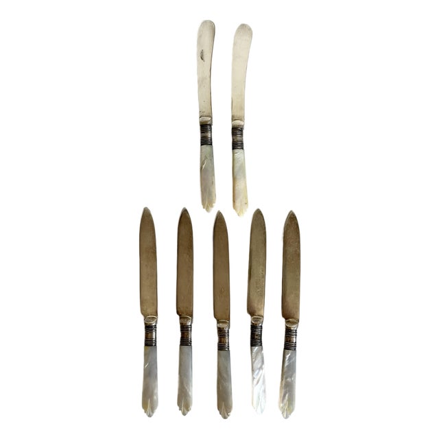 Late 19th Century Mother-of-Pearl & Silver Plate Spreaders – Set of 7 For Sale