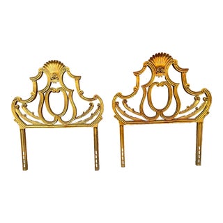 Twin Gilt Cast Iron Rococo Headboard With Shell Detailing -Same Size- a Pair For Sale