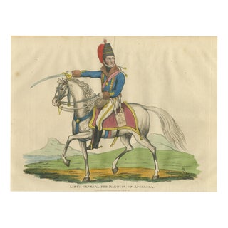 Richard Evans, Marquis of Anglesey in Hussar Uniform with Raised Saber, Hand Colored, 1815, Engraving For Sale