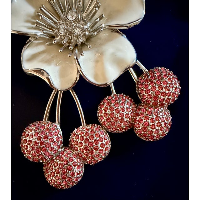 Swarovski Vintage 1980’s Judith Leiber XL Cherry Blossom Brooch With Swarovski Crystals For Sale - Image 4 of 18