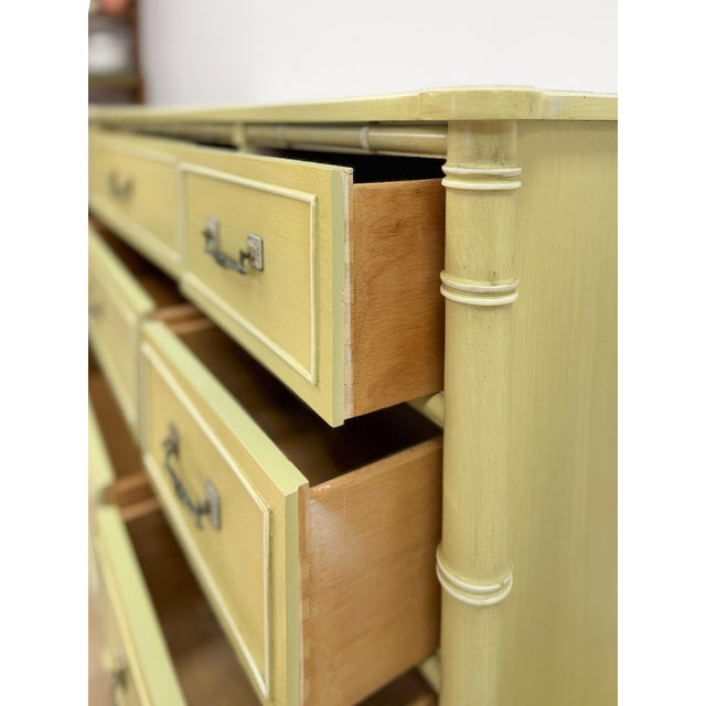 Mid 20th Century Coastal Henry Link Bali Hai Green Faux Bamboo 9 Drawer Dresser Hollywood Regency For Sale - Image 9 of 16