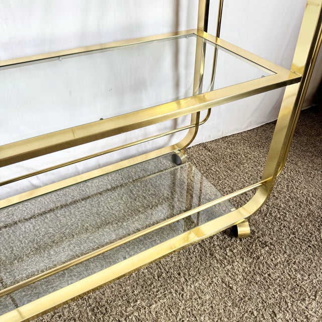 Hollywood Regency Gold 3 Tier Bar Cart on Casters For Sale - Image 4 of 12