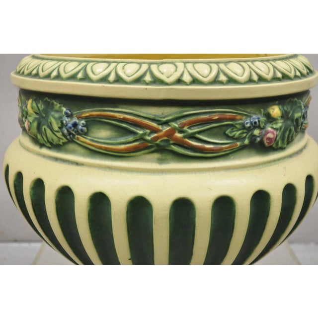 Antique Roseville Corinthian Pattern Jardiniere Planter Pot & Rare Low Pedestal For Sale - Image 12 of 12