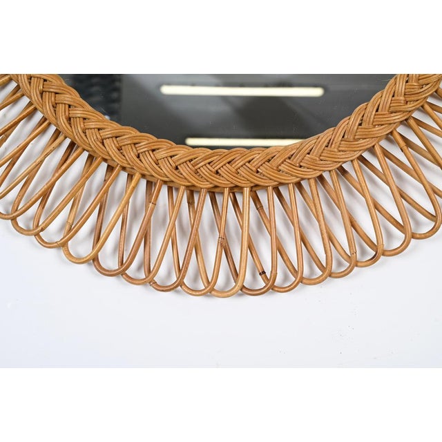 1960s Mid-Century Italian Bamboo and Wicker Round Mirror by Franco Albini, 1960s For Sale - Image 5 of 13