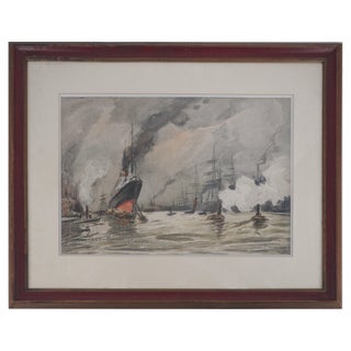 Frank Boggs, Antwerp: Liner and Sailing Ships, Original Watercolor For Sale
