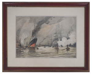 Frank Boggs, Antwerp: Liner and Sailing Ships, Original Watercolor