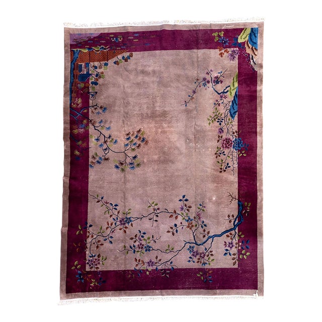 A Sensational Antique 10'x14' Purple Ground Art Deco Chinese Rug Circa 1920 For Sale