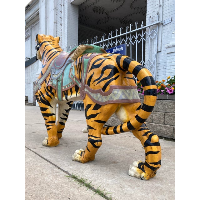 Wood Large Scale d.c. Muller for Dentzel Company Reproduction Carousel Tiger in Cast Aluminum For Sale - Image 7 of 13