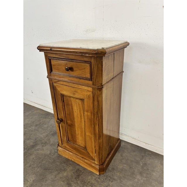 Walnut Bedside Table with White Marble Top For Sale - Image 3 of 5