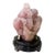 Vintage Chinese Carved Rose Quartz Koi Fish & Lotus Sculpture on Wood Stand For Sale