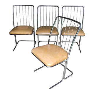 Mid-Century Modern Cantilevered Chrome Dining Chairs by Daystrom - Set of 4 For Sale