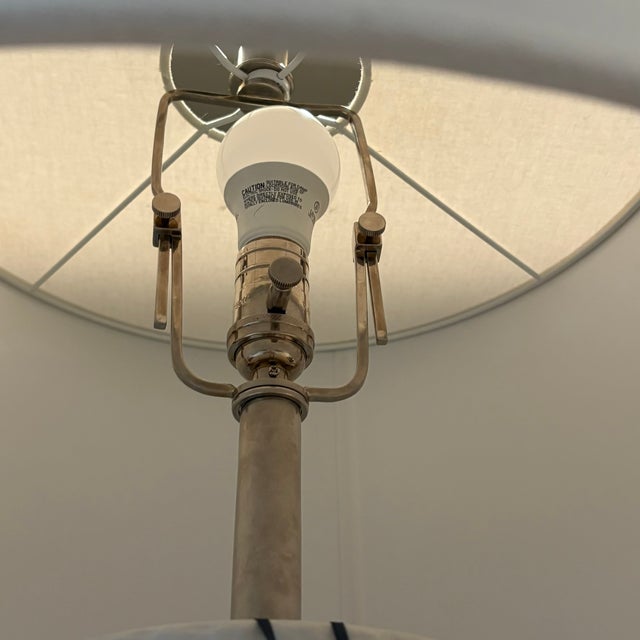 Early 21st Century Large Neutral Ralph Lauren Woven Ceramic Table Lamp With Linen Drum Shade For Sale - Image 5 of 16