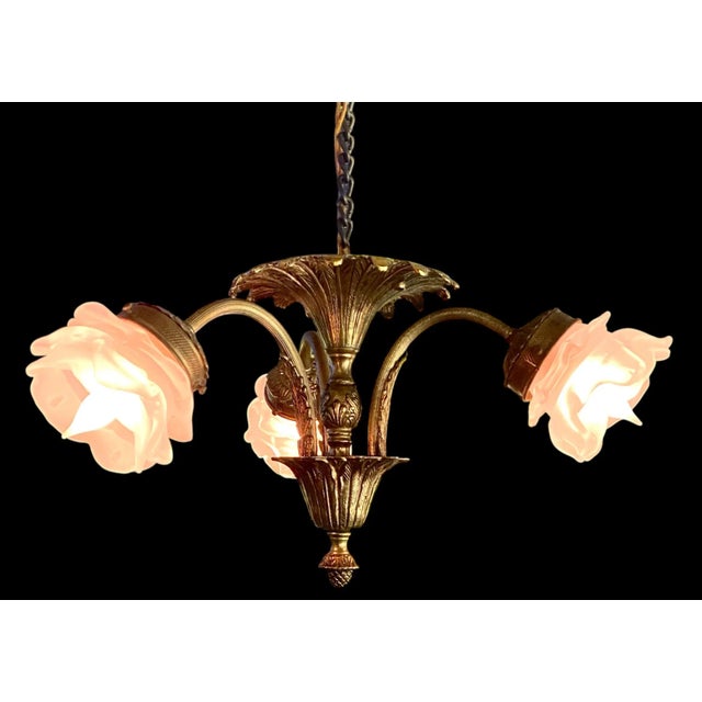French Neoclassical Style Gilt Brass and Glass Ceiling Light, 1920s For Sale - Image 13 of 15