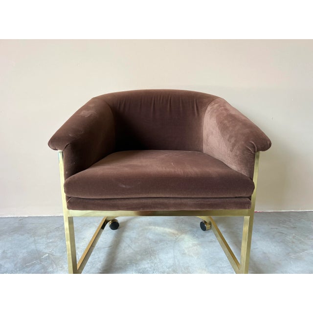 Metal Milo Baughman for Design Institute of America Brass Desk / Club Chair With Casters For Sale - Image 7 of 12