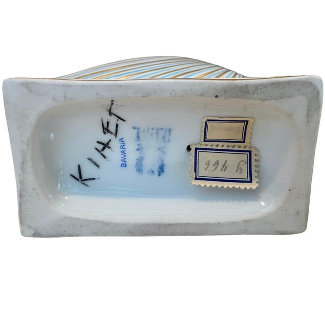 Ceramic Mid 19th Century Antique Bavarian r.p.m (Germany) Nautilus Shell Porcelain Inkwell in Blue and Gold For Sale - Image 7 of 7