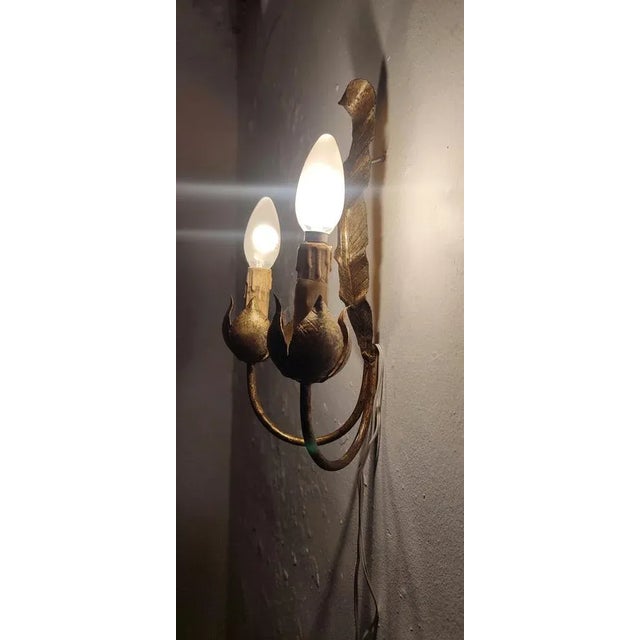 Wrought Iron and Gold Leaf Wall Light, Spain, 1970s For Sale - Image 6 of 7