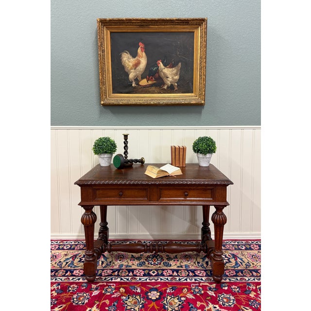 BEAUTIFUL Antique French Oak Henri II Style Renaissance Revival Writing Desk or Table with 2 Drawers ~~ c. 1930s Charming...