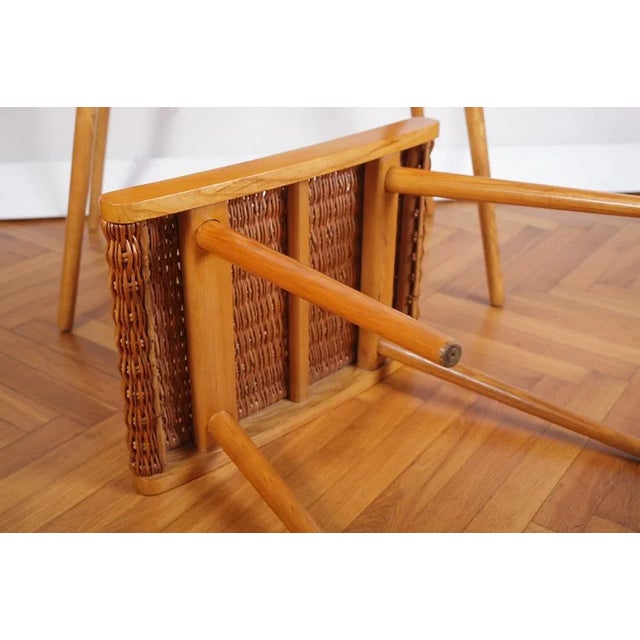 Mid-Century Ash and Wickerwork Side Table and Stool from Uluv, 1960s, Set of 2 For Sale - Image 17 of 18