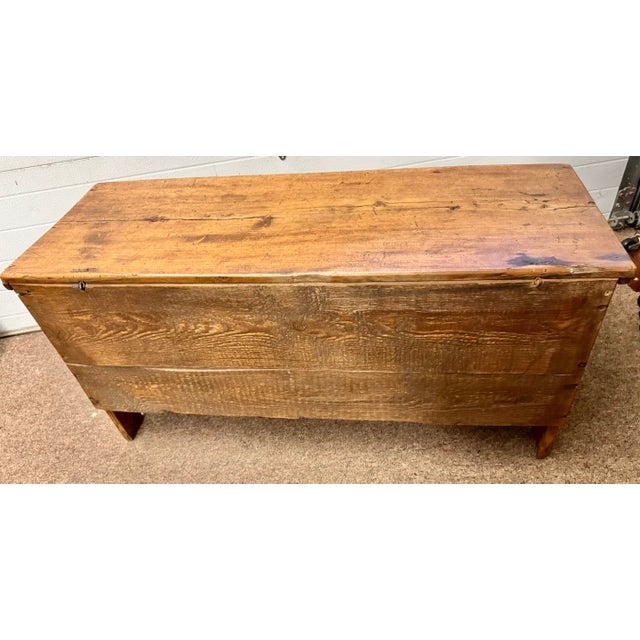 18th Century American 6 Board Pine Blanket Chest With Boot Jack Ends For Sale - Image 9 of 11
