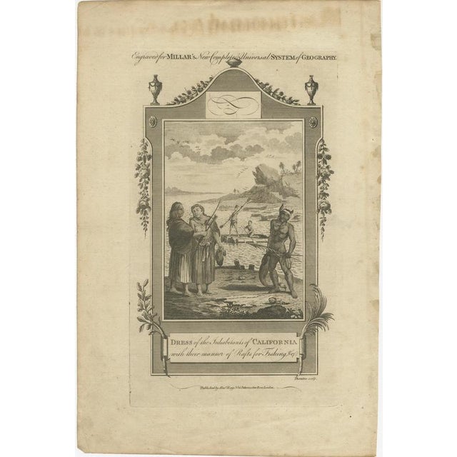 California Indigenous Dress and Fishing Rafts – Early Ethnographic Engraving, c.1754 This finely engraved ethnographic...