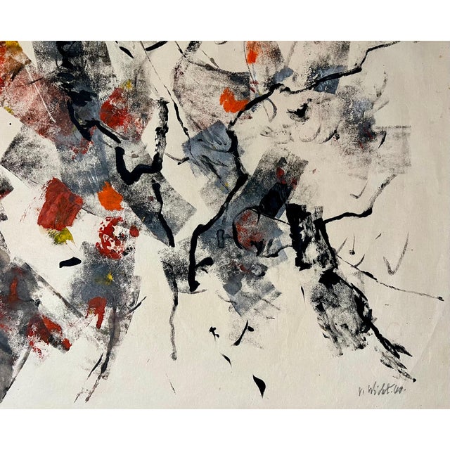 John Von Wicht, Large Abstract Expressionist Oil Painting on Rice Paper Modernist John Von Wicht, c.1960's For Sale - Image 4 of 15