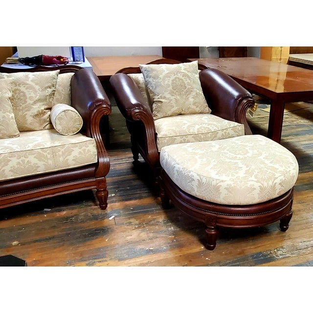 Thomasville Ernest Hemingway Leather & Fabric Camel Back Chair