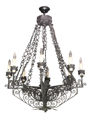 Spanish Revival Reproduction Iron Chandelier 8 Light Candle