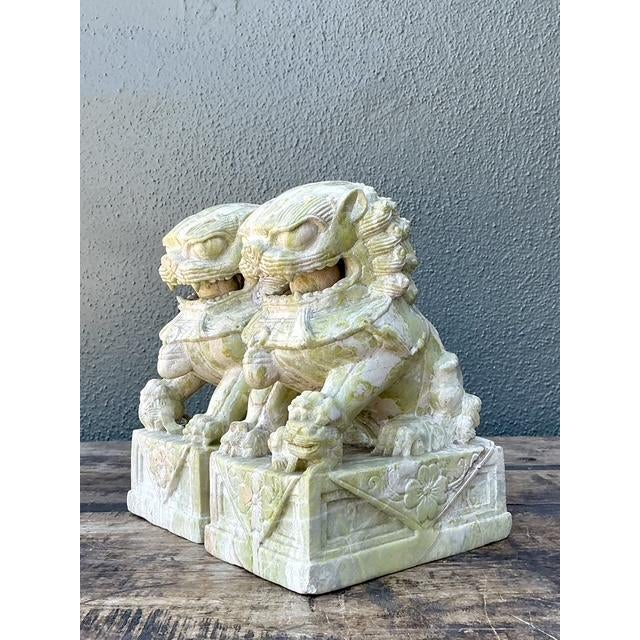 Vintage Distressed Soapstone Foo Dogs - A Pair For Sale - Image 4 of 12