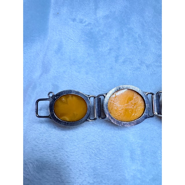 Vintage Polish Baltic Egg Yolk Amber Sterling Silver Bracelet Gdansk 56.9g For Sale - Image 12 of 15