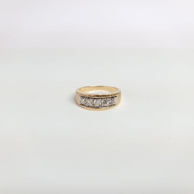 Contemporary Diamond Band with Brushed Satin Finish 1.00cttw 14k Two-Toned Gold, Size 5 For Sale - Image 3 of 5