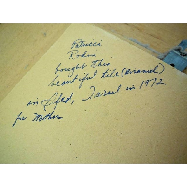 1950s Irene Awret, Girl & Rooster Enamel Glazed Ceramic Plaque Israeli Artist Awret Naive Folk Art For Sale - Image 5 of 7