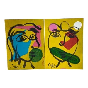 1970s Abstract Peter Keil Original Acrylic on Board Painting ~ a Pair