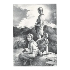1943 Victoria Huntley Figural Mountain Top Lithograph