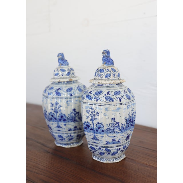 Late 18th Century Pair of Late 18th C. French Earthenware Jars With Lions Head Details For Sale - Image 5 of 12