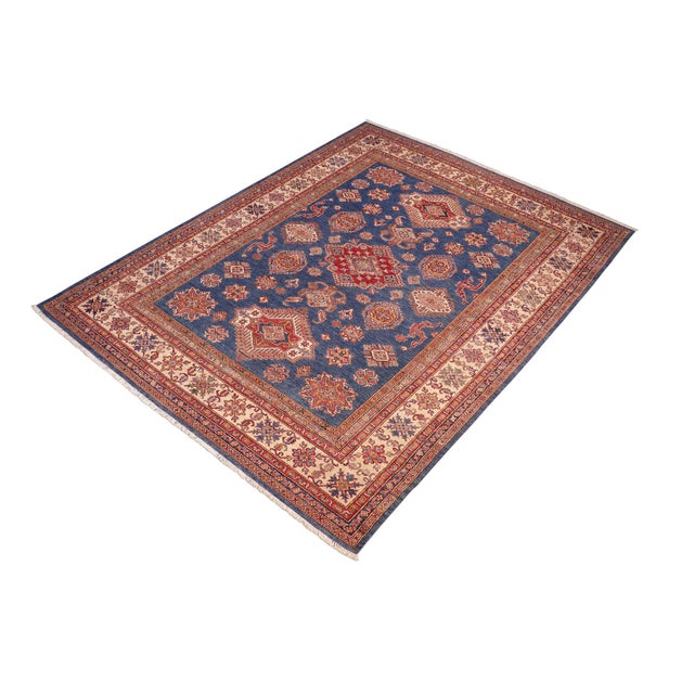 Shabby Chic Tribal Super Kazak Blue/Beige Wool Rug - 8'3'' X 10'0'' For Sale - Image 3 of 10