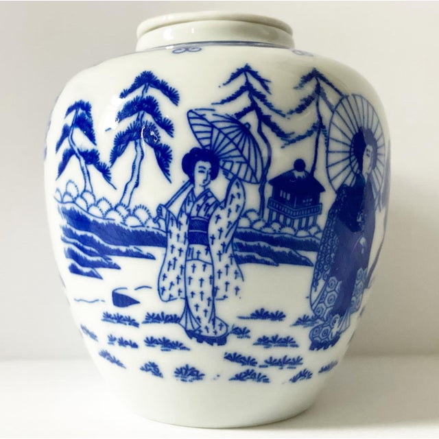 Early 20th Century Blue and White Geisha Ginger Jar Chairish