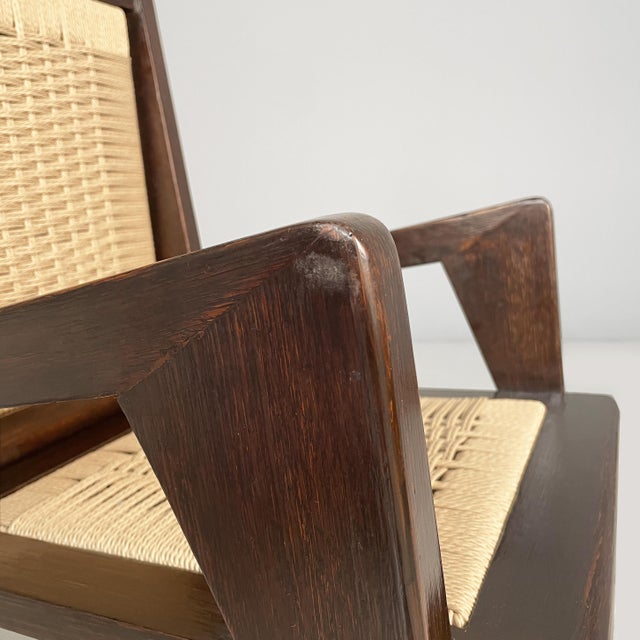 Metal Mid-Century Modern Italian Wood and Straw Armchairs, 1940s, Set of 2 For Sale - Image 7 of 18