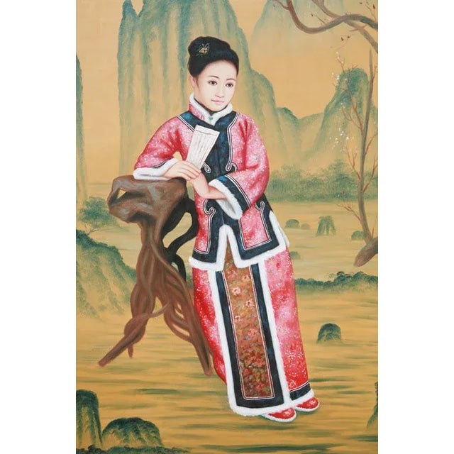 Featuring Qianlong-period style, this oil portrait was painted by a local Chinese artist. The lady in the portrait...