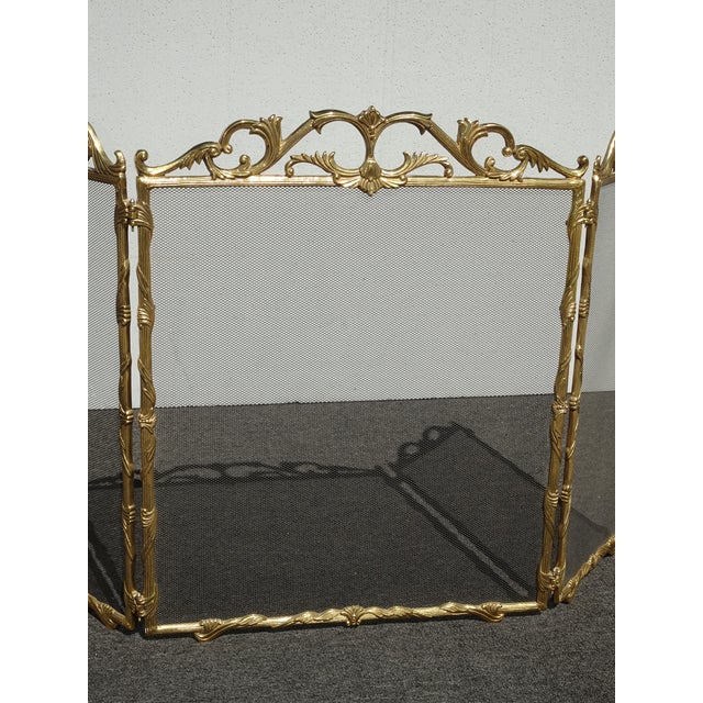 Vintage French Country Brass W Mesh Three Panel Fireplace Screen For Sale - Image 4 of 15