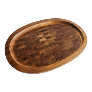 1970s Dansk Staved Teak Oval Charcuterie Board Designed by Jens H Quistgaard For Sale