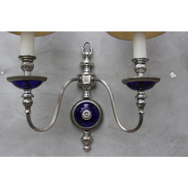 French Art Nouveau Wall Sconces in Cobalt Blue Glass, 1940s, Set of 2 For Sale - Image 4 of 11