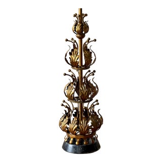 Mid 20th Century Italian Gilt Tole Table Lamp With Marble Base, 33” H, Mid-Century For Sale
