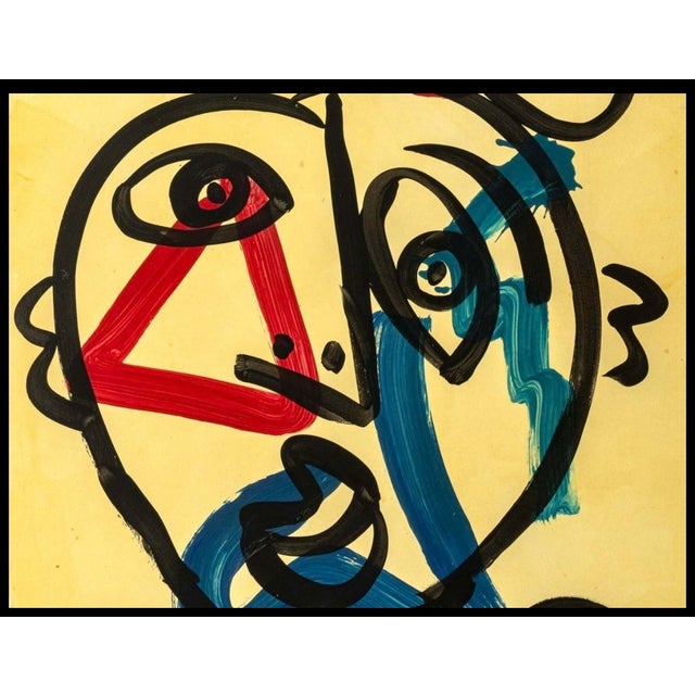 Bold and highly textured abstract portrait by noted German contemporary artist Peter Robert Keil (b. 1942), a recognized...