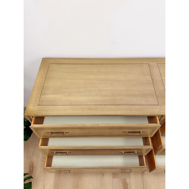Vintage MCM Gray Washed Blonde Dresser Six Drawer With Metal Handles For Sale - Image 12 of 13