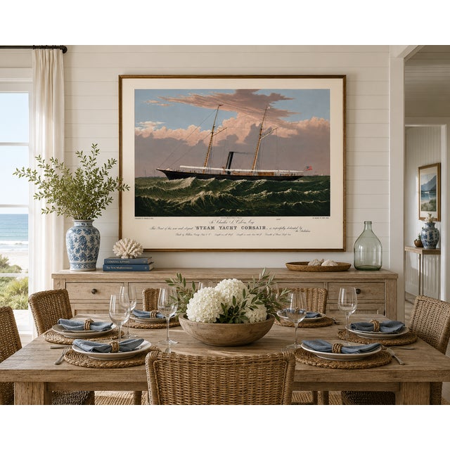 Steam Yacht Corsair, Vintage Art Print Reproduction, 36" X 24" For Sale - Image 9 of 11
