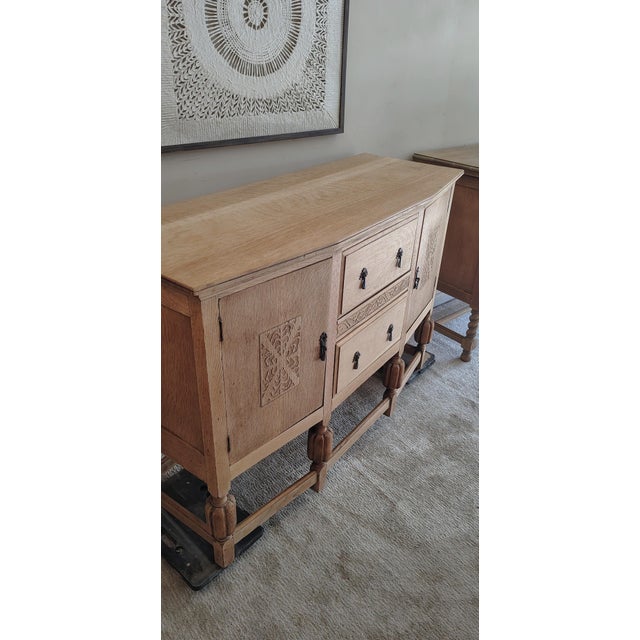 Wood 1940s Natural Tiger Oak Sideboard With Carved Detailing For Sale - Image 7 of 11